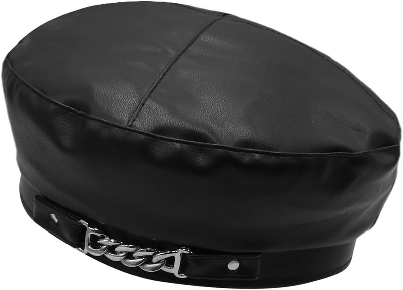 MINGSEECESS Women PU Leather French Black Beret Hat Causal Beanie Hat - Image 5